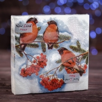 Новый год. Салфетки бумажные Fresco "Снегири", 2 слоя, 33*33 см, 20 листов