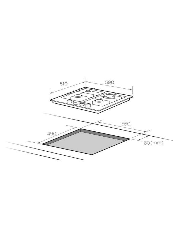 Газовая варочная панель CGH610X, 4 конфорки, WOK, нерж сталь