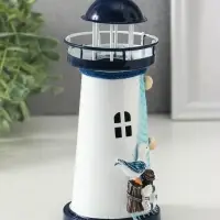 Сувенир настольный "Маяк с птицей" сетка, синий, 3хLR1130, RGB, LED 7,5х7,5х18 см