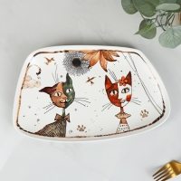 Блюдо фарфоровое сервировочное Доляна &laquo;Коты-аристократы&raquo;, 30&times;18,5 см, цвет белый