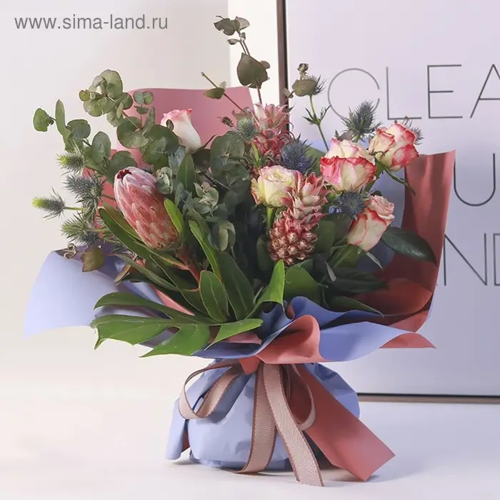 Пленка матовая для цветов, двухсторонняя,&laquo;Веста&raquo;, розовый - голубой, 57&times;57&plusmn;5% см