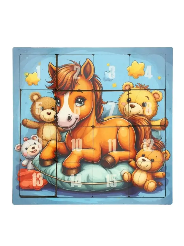 Головоломка &laquo;Пятнашки. Жеребёнок с игрушками&raquo;, логическая настольная игра, 22&times;22 см