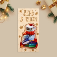 Конверт для денег деревянный резной &laquo;Верь в чудеса&raquo;, сова, 16.5 х 8 см, Новый год