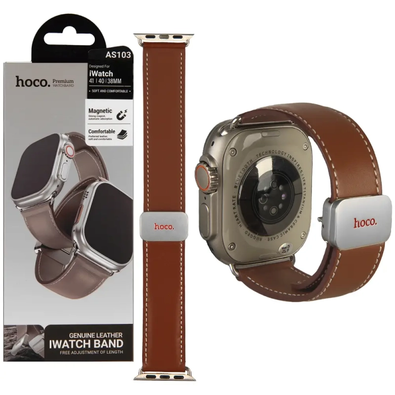 Ремешок для Apl watch 38/40/41mm Watchband AS103 Knight magnetic buckle leather strap Brown HOCO