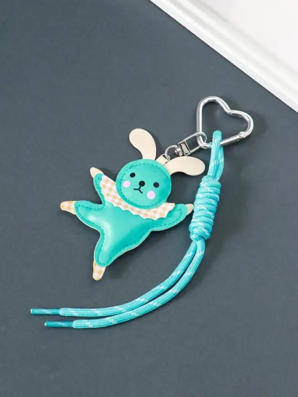 Брелок на карабине кожзам, текстиль "Танцующий зайчик" с узлом, голубой 24х7,5х1 см