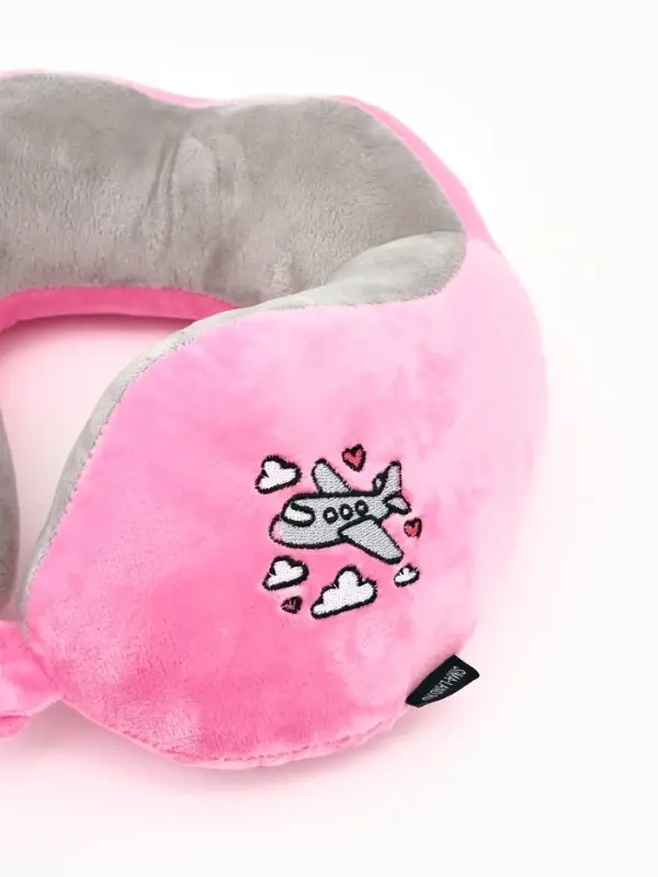 Подушка для путешествий бархатная формовая "Самолет", розовая