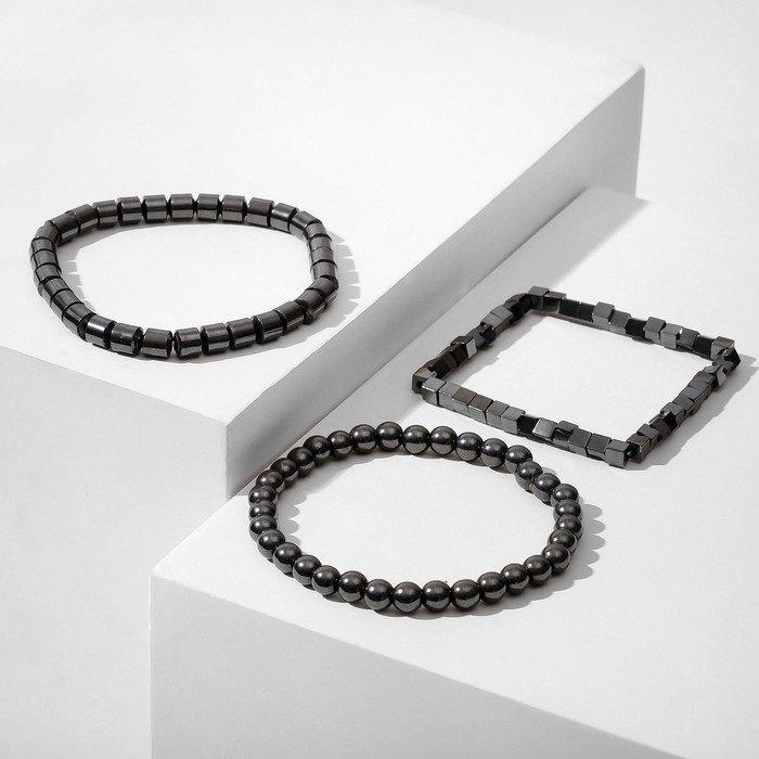 Браслет унисекс набор 3 шт., &laquo;Гематит&raquo; кубики, цвет чёрный, d=7 см