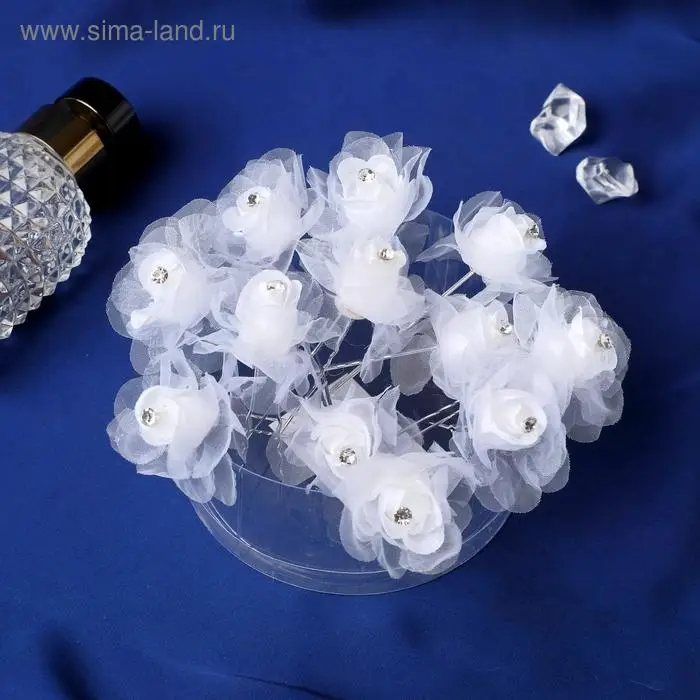 Шпилька для волос &laquo;Нежная розочка&raquo;, 3&times;6.5 см, белая