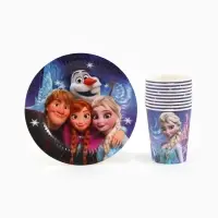 Посуда одноразовая бумажная на 10 персон: стаканы, тарелки, скатерть, Снежная принцесса