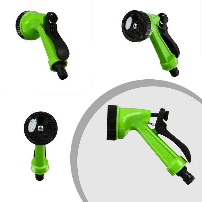 Шланг поливочный спиральный, 10 м, быстросъёмный, с поливочным пистолетом и штуцером, зелёный, Greengo Шланг поливочный спиральный, 10 м, быстросъёмный, с поливочным пистолетом и штуцером, зелёный, Greengo