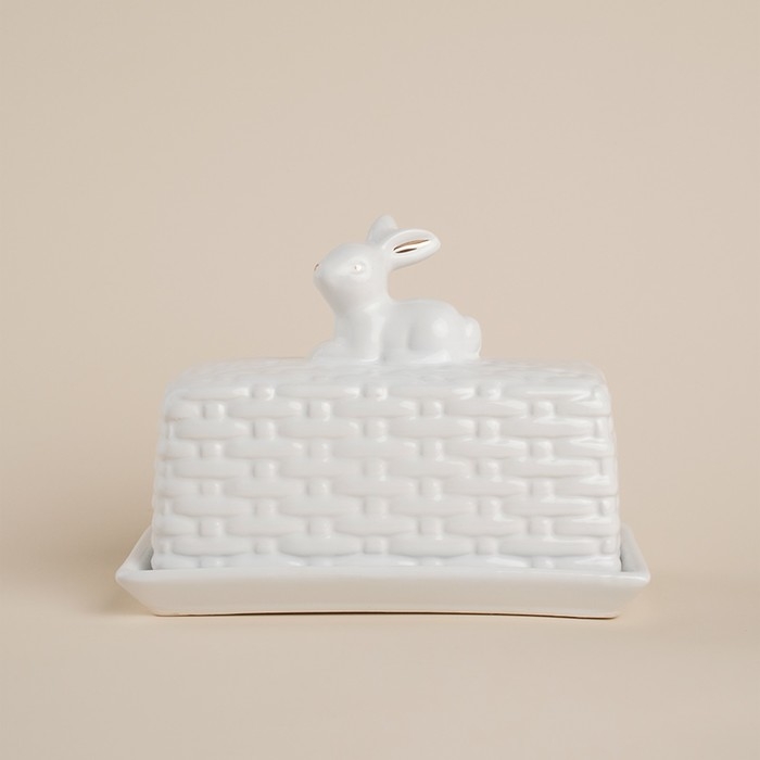 Маслёнка керамическая SL Home &laquo;Лесные кролики&raquo;, 20,5&times;11&times;15,5 см, цвет белый