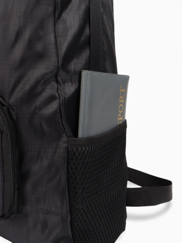 Рюкзак складной, отдел на молнии, наружный карман, 2 боковых кармана, цвет чёрный