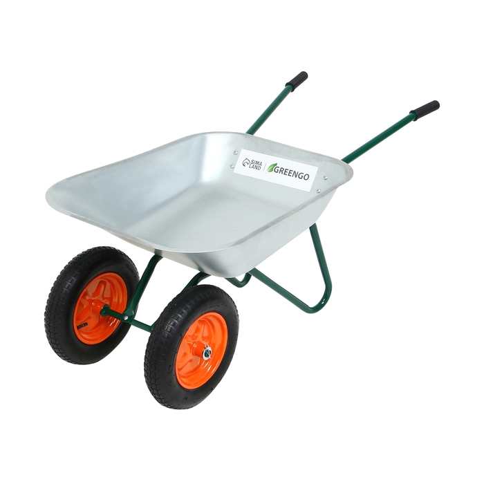 Тачка садовая, 2 пневмоколеса, груз/п 180 кг, объём 65 л, оцинкованный кузов 0,6 мм, Greengo Тачка садовая, 2 пневмоколеса, груз/п 180 кг, объём 65 л, оцинкованный кузов 0,6 мм, Greengo