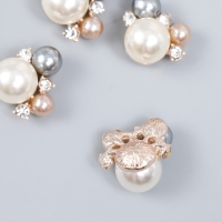 Декор для творчества металл, пластик "Три жемчужинки" стразы набор 4 шт 2х1,7 см