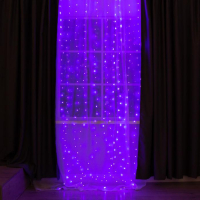 Гирлянда &laquo;Занавес&raquo; 2.8 &times; 3 м роса на крючках, с пультом, IP20, серебристая нить, 300 LED, свечение фиолетовое, 8 режимов, USB