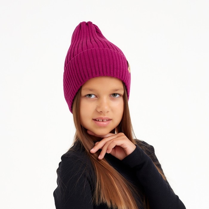 Шапка детская MINAKU с отворотом р-р 56-58, цв.малиновый Шапка детская MINAKU с отворотом р-р 56-58, цв.малиновый