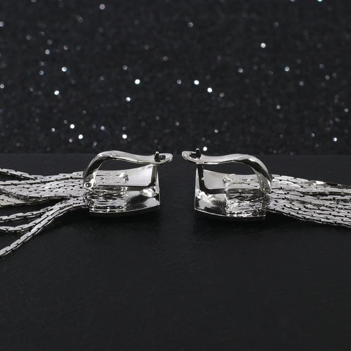 Серьги висячие &laquo;Голливуд&raquo; квадрат и нити, цвет серебро, 6,5 см