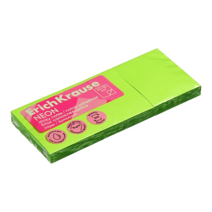 Блок с липким краем бумажный 40х50 мм, ErichKrause 300 листов, зеленый