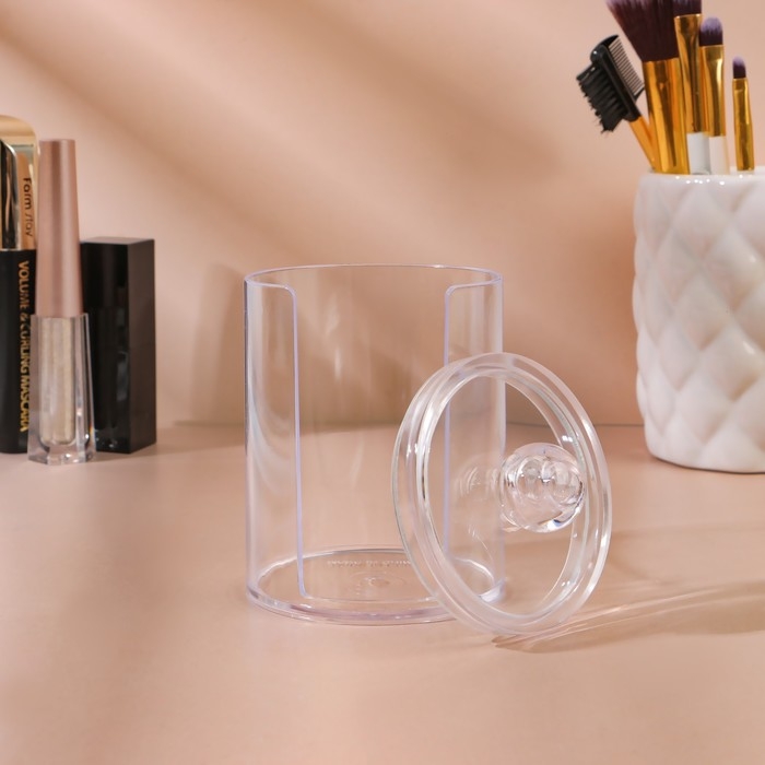 Органайзер для ватных дисков, с крышкой, d = 6,7 × 11 см, цвет прозрачный Органайзер для ватных дисков, с крышкой, d = 6,7 × 11 см, цвет прозрачный