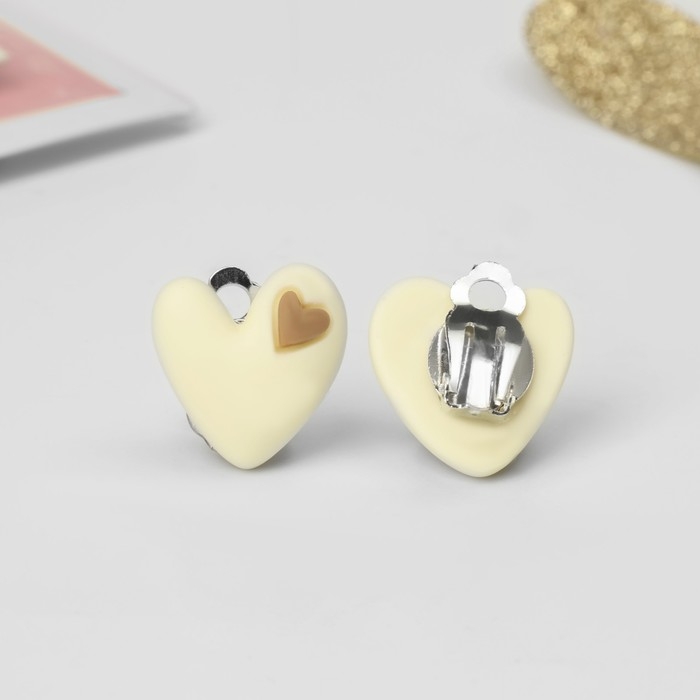 Клипсы детские &laquo;Выбражулька&raquo; сердце, цвет бежево-коричневый