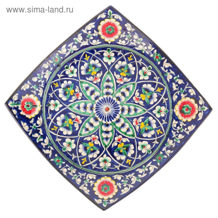 Ляган Риштанская Керамика "Узоры", 31 см, квадратный, синий