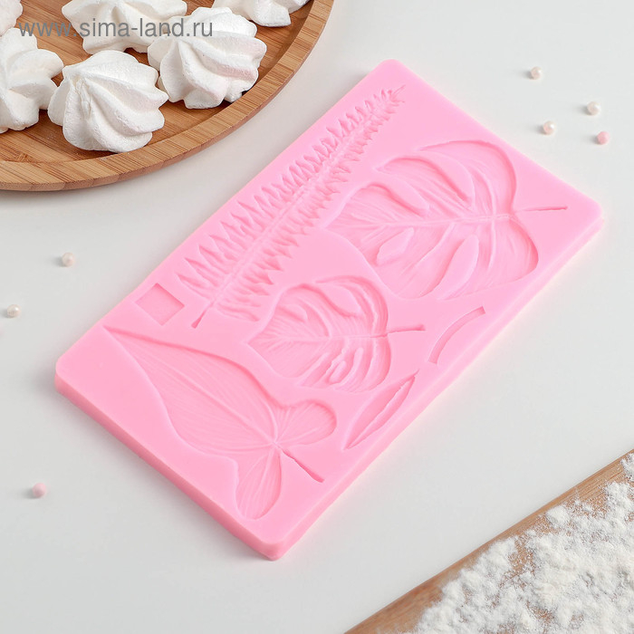 Молд Доляна &laquo;Тропические листья&raquo;, силикон, 20,7&times;12 см, цвет розовый