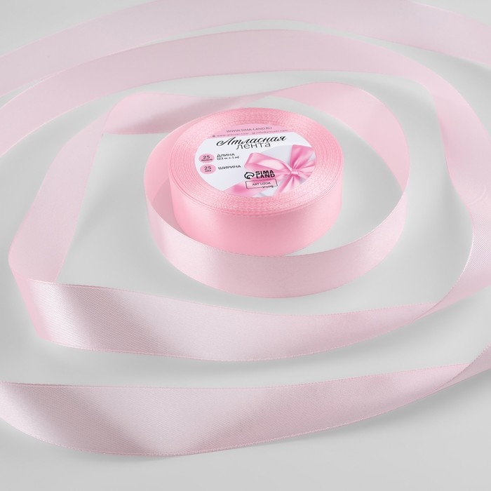 Лента атласная, 25 мм &times; 23 &plusmn; 1 м, цвет пастельно-розовый №43