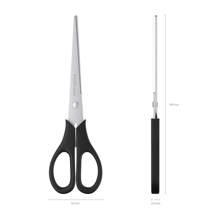 Ножницы ErichKrause Standard, 19 см, двойная заточка, нержавеющие лезвия, ударопрочный пластик, блистер, чёрные