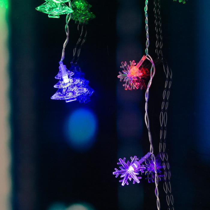 Гирлянда &laquo;Бахрома&raquo; 1.8 &times; 0.5 м с насадками &laquo;Ёлки и снежинки&raquo;, IP20, прозрачная нить, 48 LED, свечение мульти (RG/RB), мигание, 220 В