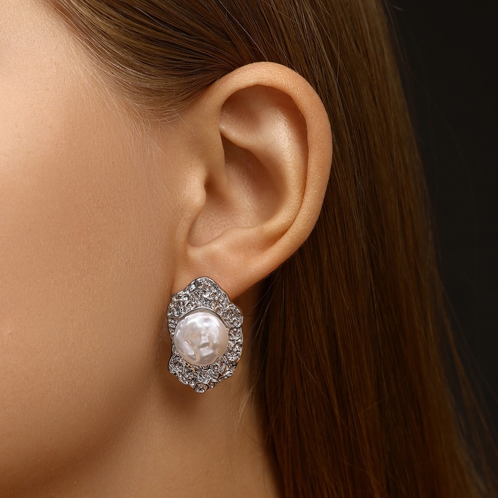 Серьги с жемчугом &laquo;Эксклюзив&raquo; мятые, цвет серебро