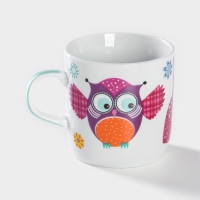Набор детской посуды из керамики Доляна &laquo;Совушки&raquo;, 3 предмета: кружка 230 мл, миска 400 мл, тарелка d=18 см, цвет белый
