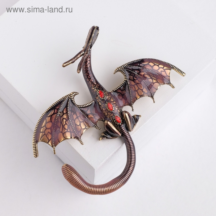 Брошь &laquo;Дракон&raquo; летящий, цвет сливовый в чернёном золоте