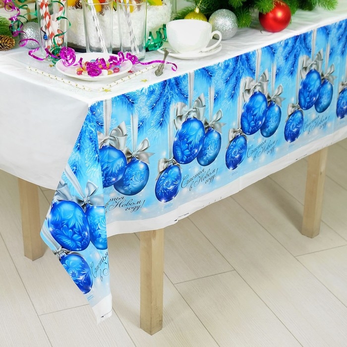 Cкатерть новогодняя &laquo;Счастья в Новом Году!&raquo;, шарики, 182 х137 см.