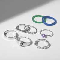 Кольцо набор 8 штук &laquo;Мечта&raquo; инь-ян, цветной с серебром, размер МИКС