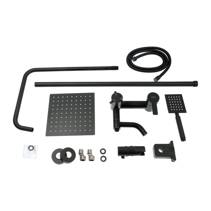 Душевая система ZEIN ZS-65BL, смеситель, троп. и ручная лейка квадрат, нерж. сталь, черный Душевая система ZEIN ZS-65BL, смеситель, троп. и ручная лейка квадрат, нерж. сталь, черный