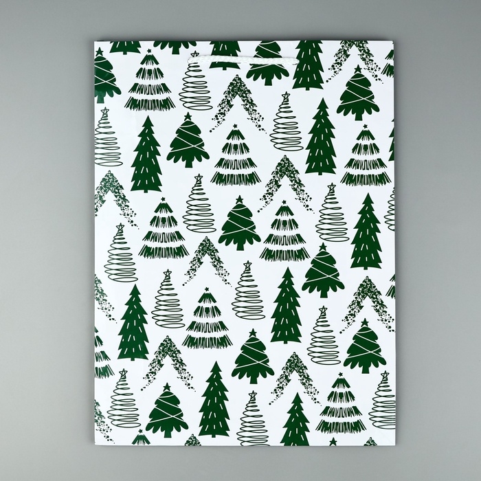 Пакет подарочный новогодний ламинированный &laquo;Ёлочки&raquo;, L 28 х 38 х 9 см