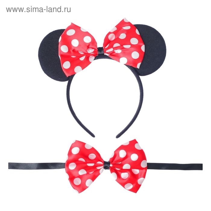 Карнавальный набор &laquo;Ушки&raquo;, 2 предмета: ободок, бабочка, цвет красный