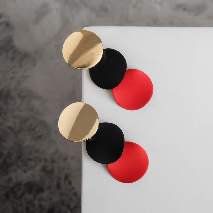 Серьги металл &laquo;Азелия&raquo; выгнутые круги, цвет красно-чёрный в золоте