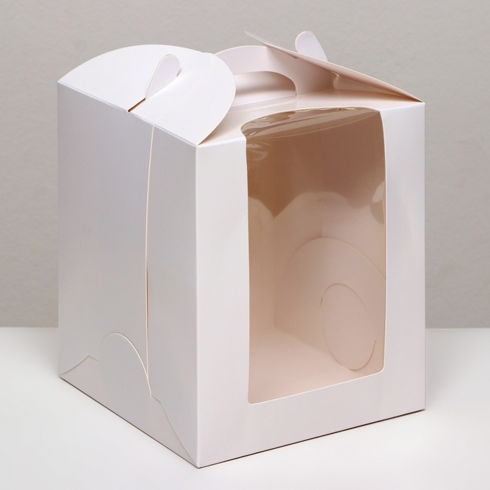 Коробка под бенто-торт с окном, белая, 15 &times; 15 &times; 18 см