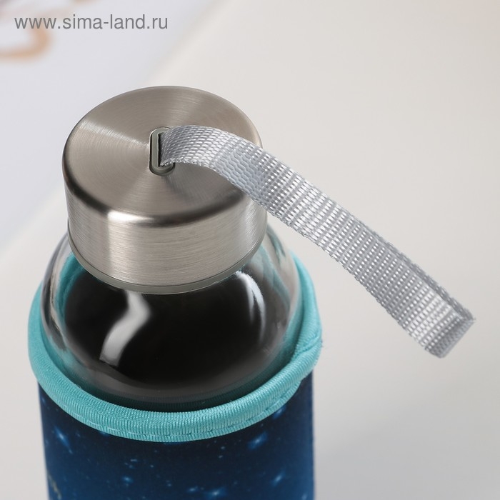 Бутылка для воды стеклянная в чехле «Звёздное небо», 300 мл, h=17 см, цвет МИКС Бутылка для воды стеклянная в чехле «Звёздное небо», 300 мл, h=17 см, цвет МИКС