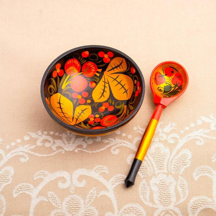 Набор &laquo;Розетка с ложкой&raquo;, 10&times;4&times;10 см, хохлома