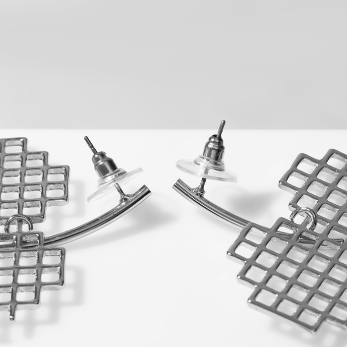 Серьги металл &laquo;Сердце&raquo; техно, цвет серебро