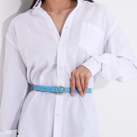 Ремень женский, ширина 2 см, винт, пряжка металл, цвет голубой