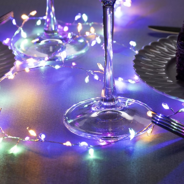 Гирлянда «Мишура» 1 м роса, IP20, серебристая нить, 100 LED, 2 режима, батарейки AAх3 (нет в комплекте), свечение мульти Гирлянда «Мишура» 1 м роса, IP20, серебристая нить, 100 LED, 2 режима, батарейки AAх3 (нет в комплекте), свечение мульти