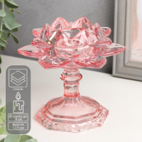 Подсвечник стекло на 1 свечу "Лотос на ножке" красный 12,5х12х12 см Подсвечник стекло на 1 свечу "Лотос на ножке" красный 12,5х12х12 см