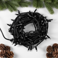 Гирлянда &laquo;Нить&raquo; 10 м, IP65, УМС, тёмная каучуковая нить, 100 LED, свечение белое, мерцание, 220 В