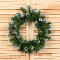 Венок "Рождественский   Белоснежный  (шишка  серебро) 45 см