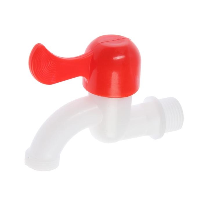 Кран водоразборный ZEIN, 1/2 Кран водоразборный ZEIN, 1/2", плоская красная ручка, PP, кран-букса, белый