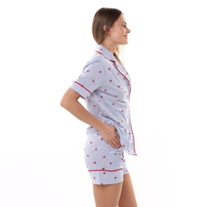Комплект женский домашни (рубашка/шорты), цвет голубой/красный, размер 52