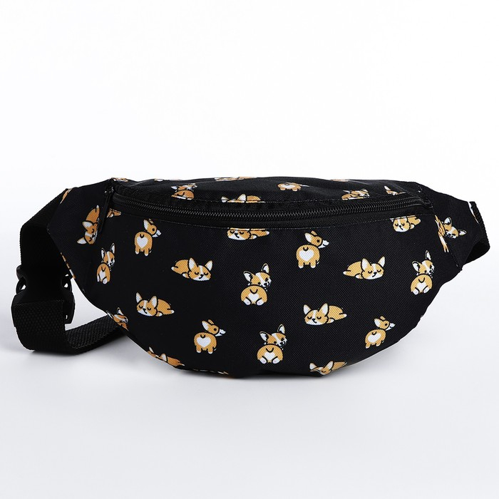 Сумка поясная &laquo;Корги&raquo;, 32х8х15 см, отдел на молнии, наружный карман, цвет чёрный